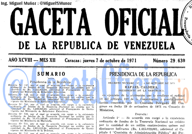 Gaceta Oficial 29630 del 7 Octubre 1971