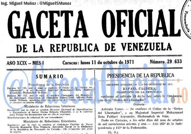 Gaceta Oficial 29633 del 11 Octubre 1971