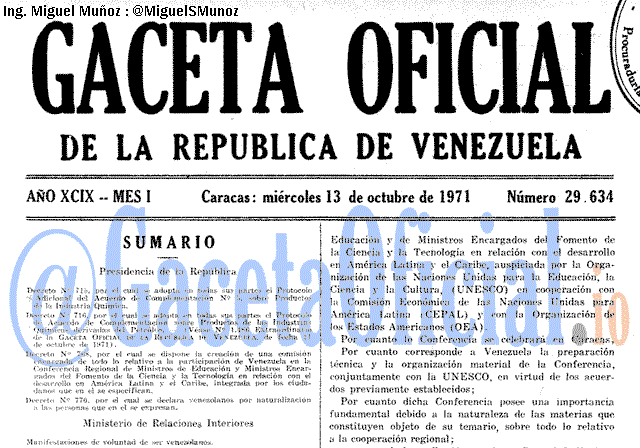 Gaceta Oficial 29634 del 13 Octubre 1971