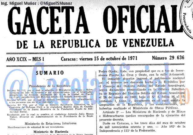 Gaceta Oficial 29636 del 15 Octubre 1971
