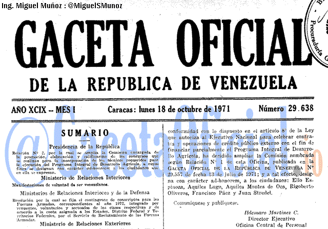 Gaceta Oficial 29638 del 18 Octubre 1971