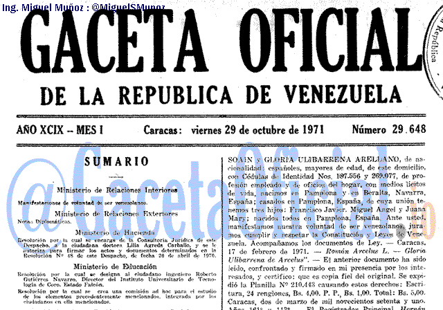 Gaceta Oficial 29648 del 29 Octubre 1971