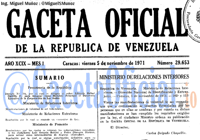 Gaceta Oficial 29653 del 5 Noviembre 1971