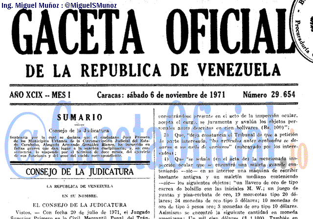 Gaceta Oficial 29654 del 6 Noviembre 1971