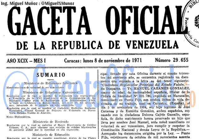 Gaceta Oficial 29655 del 8 Noviembre 1971