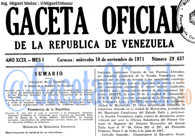 Gaceta Oficial 29657 del 10 Noviembre 1971