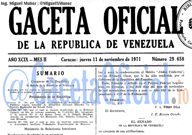 Gaceta Oficial 29658 del 11 Noviembre 1971