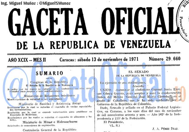 Gaceta Oficial 29660 del 13 Noviembre 1971