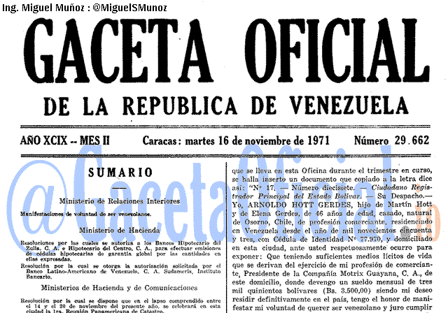 Gaceta Oficial 29662 del 16 Noviembre 1971