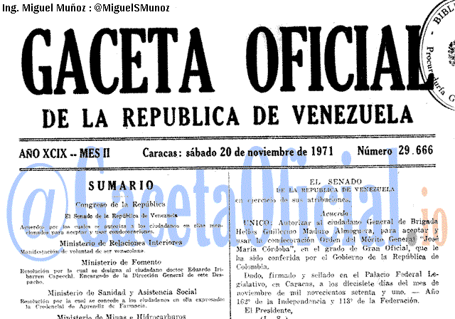 Gaceta Oficial 29666 del 20 Noviembre 1971