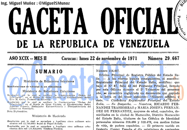 Gaceta Oficial 29667 del 22 Noviembre 1971