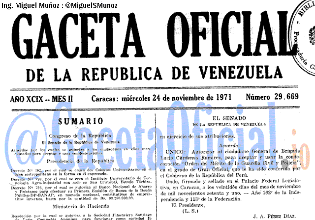 Gaceta Oficial 29669 del 24 Noviembre 1971