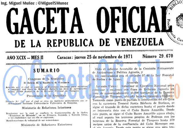 Gaceta Oficial 29670 del 25 Noviembre 1971