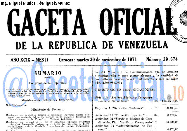 Gaceta Oficial 29674 del 30 Noviembre 1971