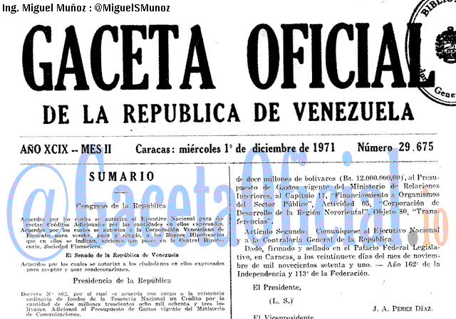 Gaceta Oficial 29675 del 1 Diciembre 1971