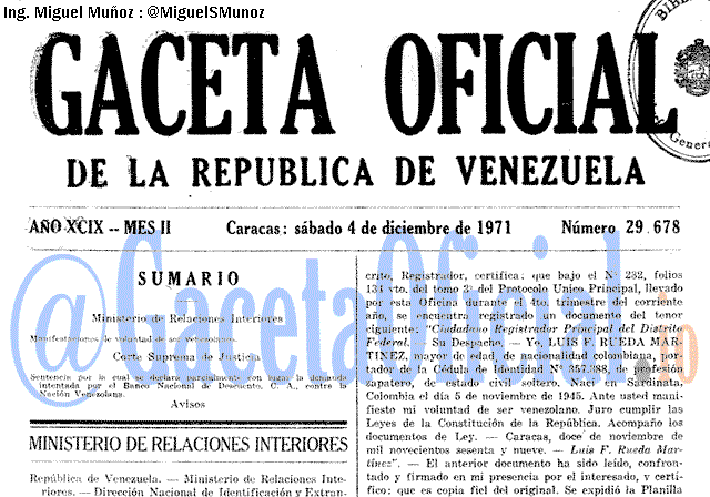Gaceta Oficial 29678 del 4 Diciembre 1971