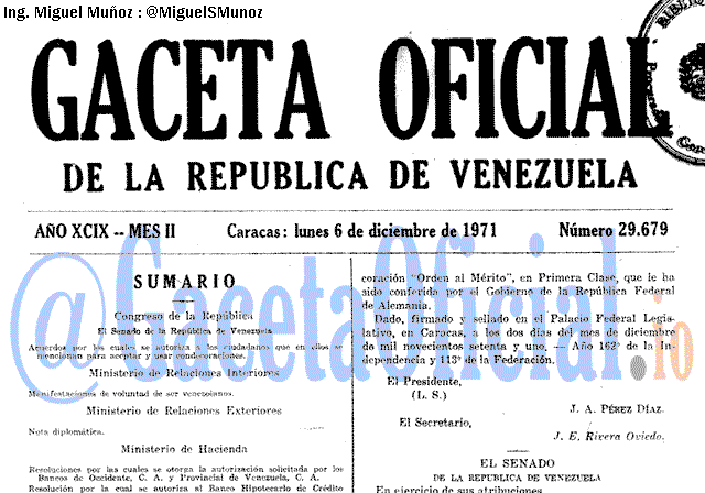 Gaceta Oficial 29679 del 6 Diciembre 1971