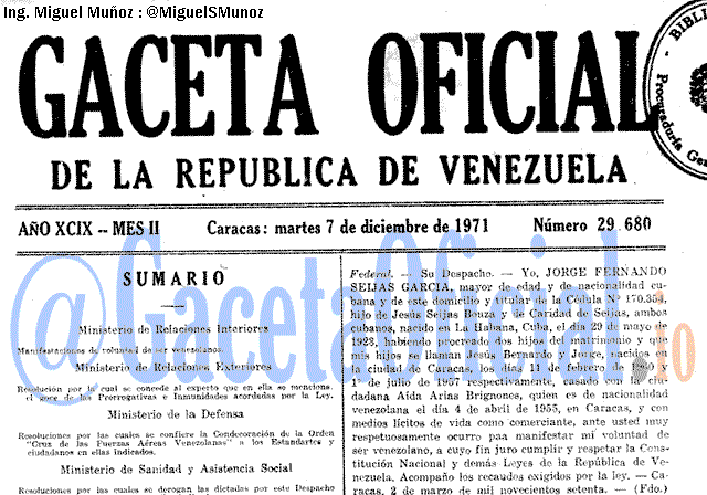 Gaceta Oficial 29680 del 7 Diciembre 1971