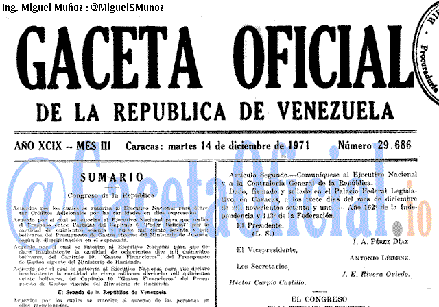Gaceta Oficial 29686 del 14 Diciembre 1971