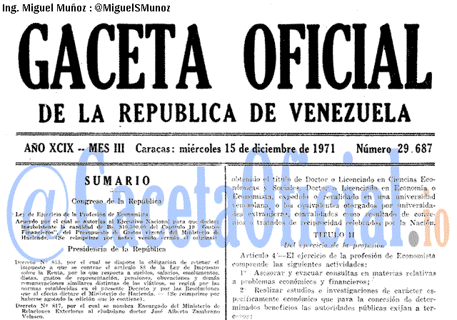 Gaceta Oficial 29687 del 15 Diciembre 1971