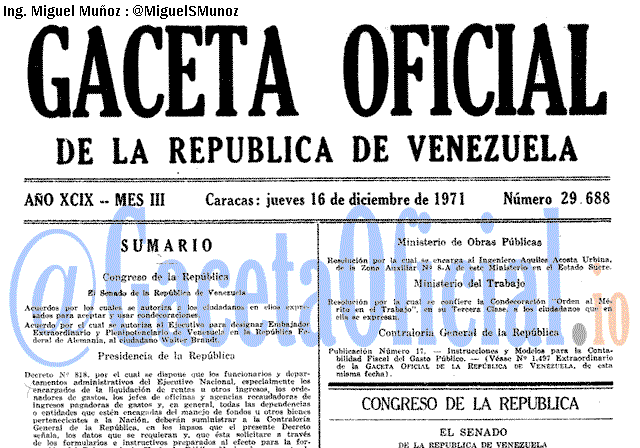 Gaceta Oficial 29688 del 16 Diciembre 1971