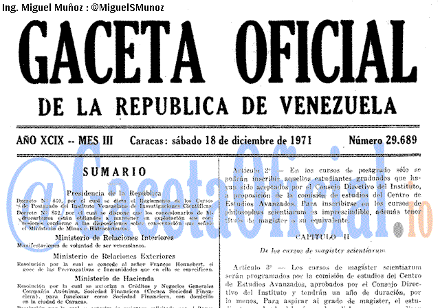 Gaceta Oficial 29689 del 18 Diciembre 1971