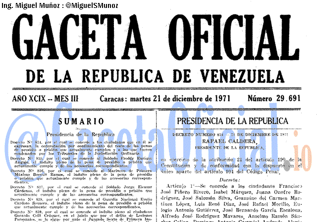 Gaceta Oficial 29691 del 21 Diciembre 1971