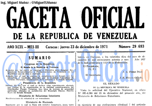 Gaceta Oficial 29693 del 23 Diciembre 1971