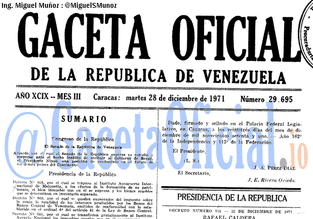 Gaceta Oficial 29695 del 28 Diciembre 1971