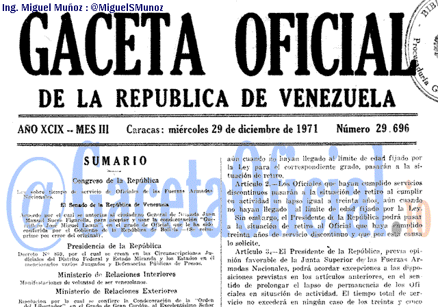 Gaceta Oficial 29696 del 29 Diciembre 1971