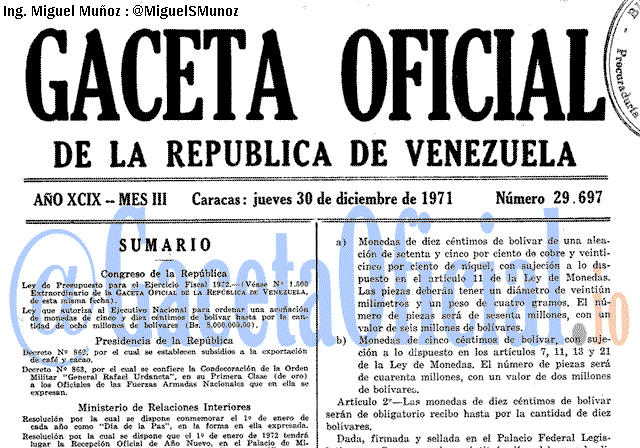 Gaceta Oficial 29697 del 30 Diciembre 1971