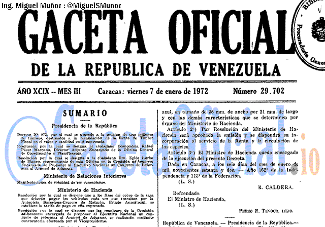 Gaceta Oficial 29702 del 7 Enero 1972