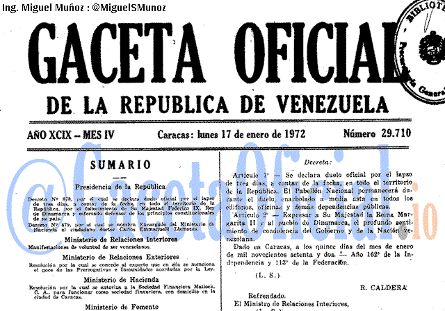 Gaceta Oficial 29710 del 17 Enero 1972
