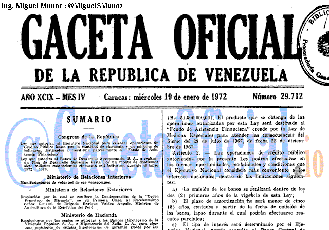 Gaceta Oficial 29712 del 19 Enero 1972