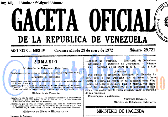 Gaceta Oficial 29721 del 29 Enero 1972