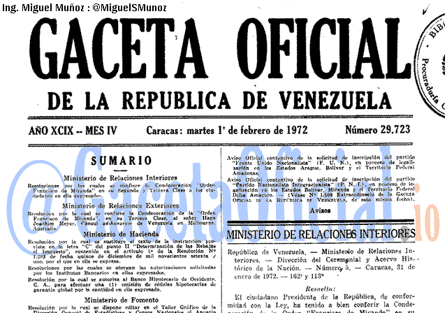 Gaceta Oficial 29723 del 1 Febrero 1972