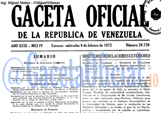 Gaceta Oficial 29730 del 9 Febrero 1972