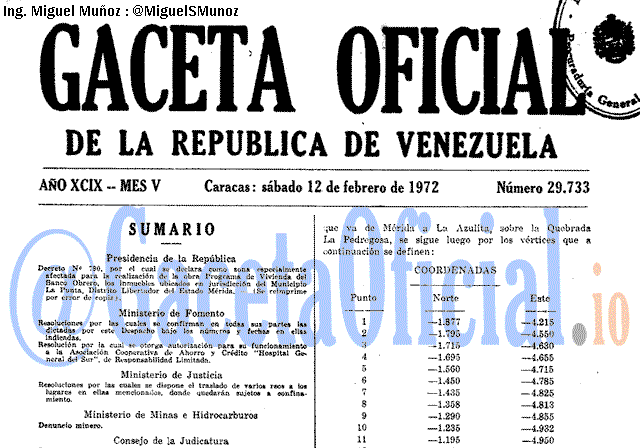Gaceta Oficial 29733 del 12 Febrero 1972