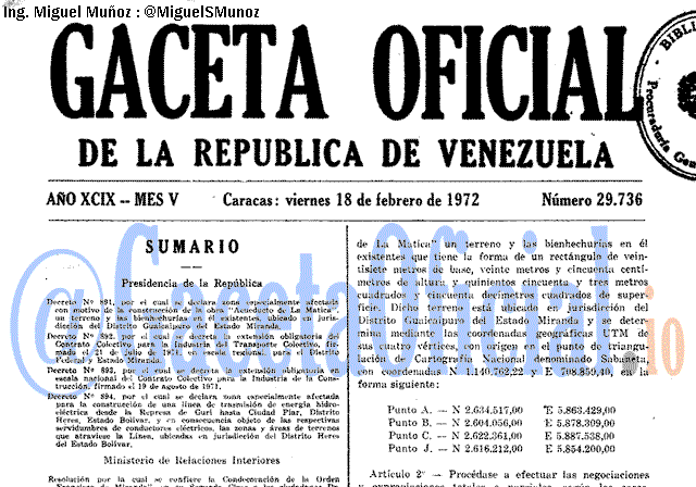 Gaceta Oficial 29736 del 18 Febrero 1972