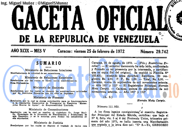 Gaceta Oficial 29742 del 25 Febrero 1972