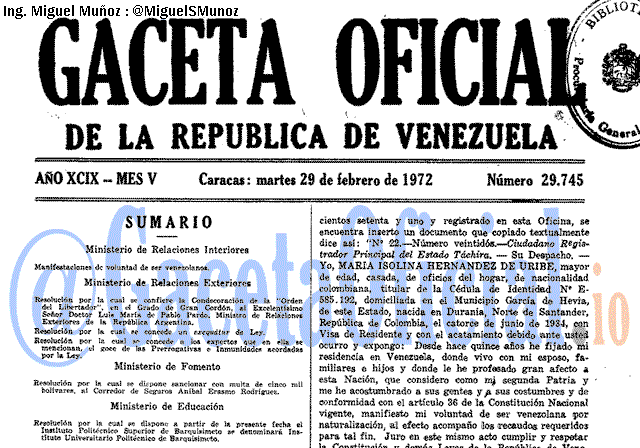 Gaceta Oficial 29745 del 29 Febrero 1972
