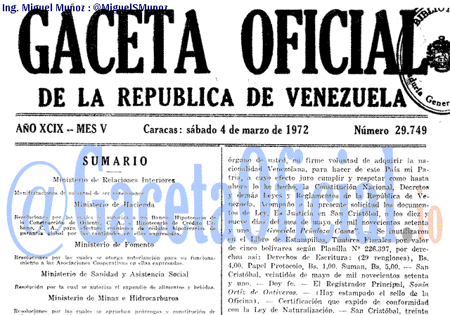 Gaceta Oficial 29749 del 4 Marzo 1972