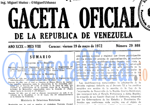Gaceta Oficial 29808 del 19 Mayo 1972