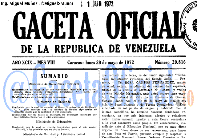 Gaceta Oficial 29816 del 29 Mayo 1972