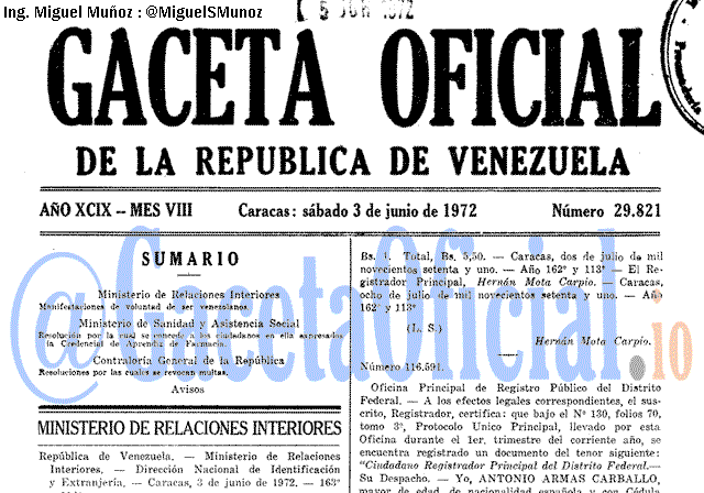 Gaceta Oficial 29821 del 3 Junio 1972