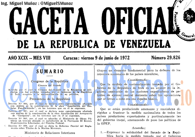 Gaceta Oficial 29826 del 9 Junio 1972