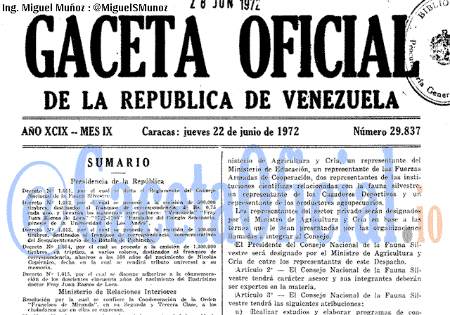 Gaceta Oficial 29837 del 22 Junio 1972