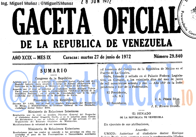 Gaceta Oficial 29840 del 27 Junio 1972