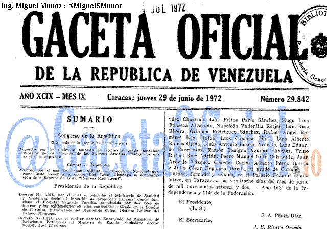 Gaceta Oficial 29842 del 29 Junio 1972