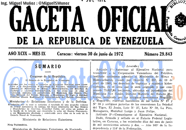 Gaceta Oficial 29843 del 30 Junio 1972